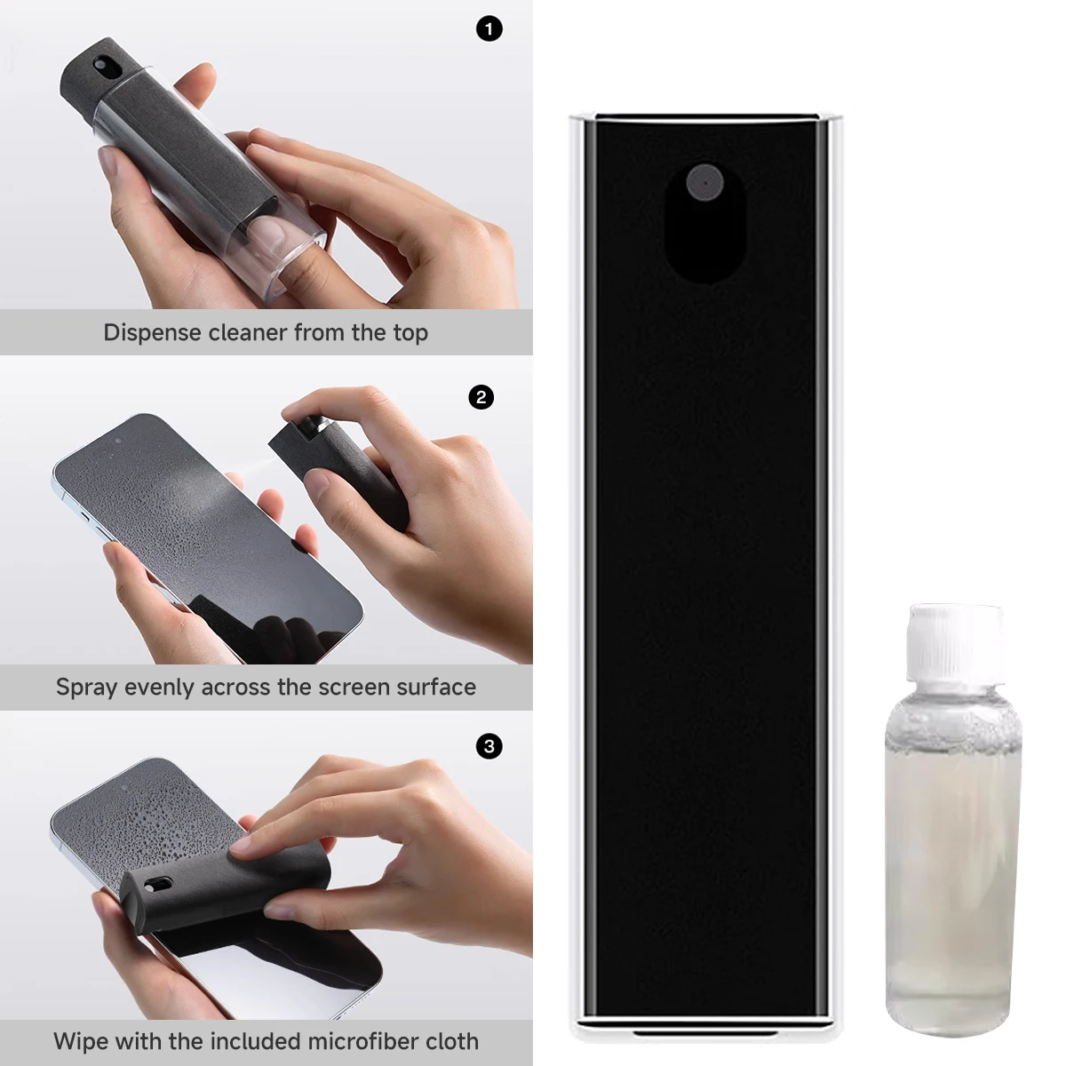 2 in 1 Screen Cleaner Spray for Mobile Phone PC Tablet Ipad Screen Dust Remover Microfiber Wiper Cloth Polish Cleaning Tools