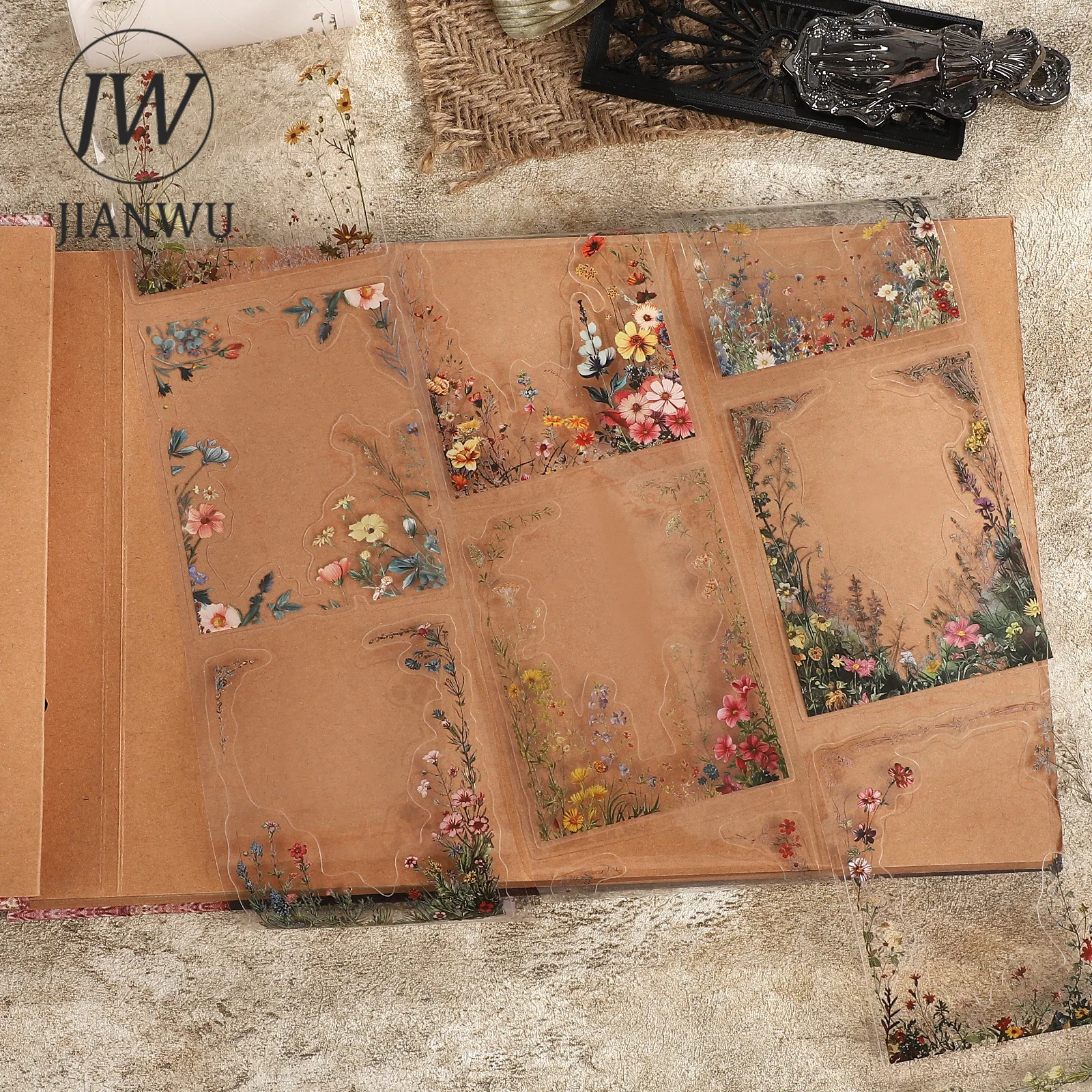 JIANWU 80mm*200cm Vintage plant flower border Landscape Material Collage Scrapbooking PET Tape Creative DIY Journal Stationery