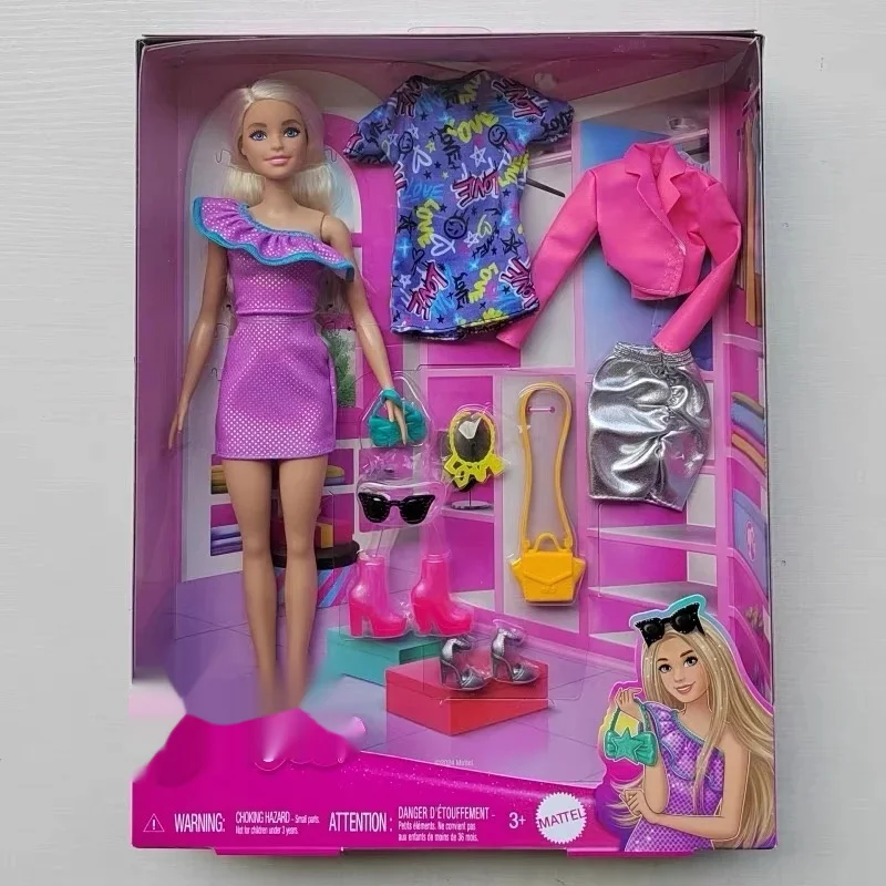 Nova caixa de presente da moda de boneca sorridente-brelho brilhante vestir-se brinquedo com roupas elegantes combinando presente de aniversário perfeito