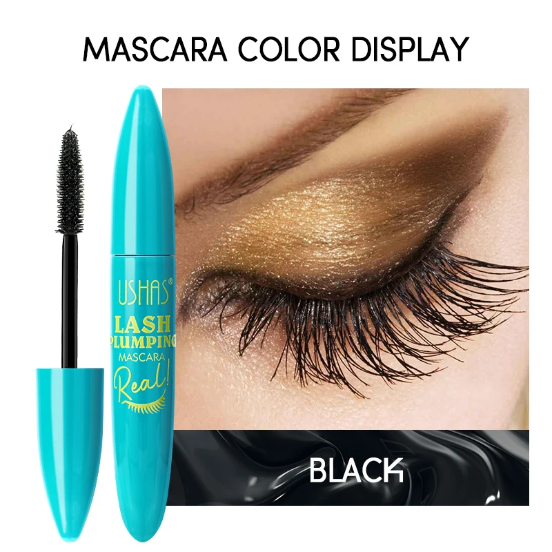 USHAS Ultra Long Lasting Mascara 4D Waterproof Mascara Liquid Fiber Mascara 360 Degree Spiral Brush Eyelashes Extension Makeup