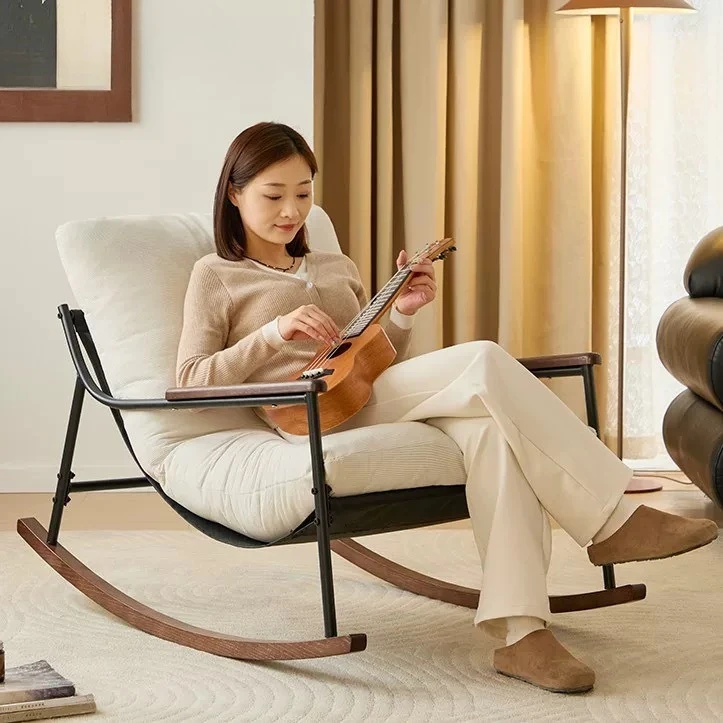 Metal Rocking Lounge Chair Adults Fabric Reclining Chair Nap Rocker for Home Balcony Ergonomic Relax Chair Washable