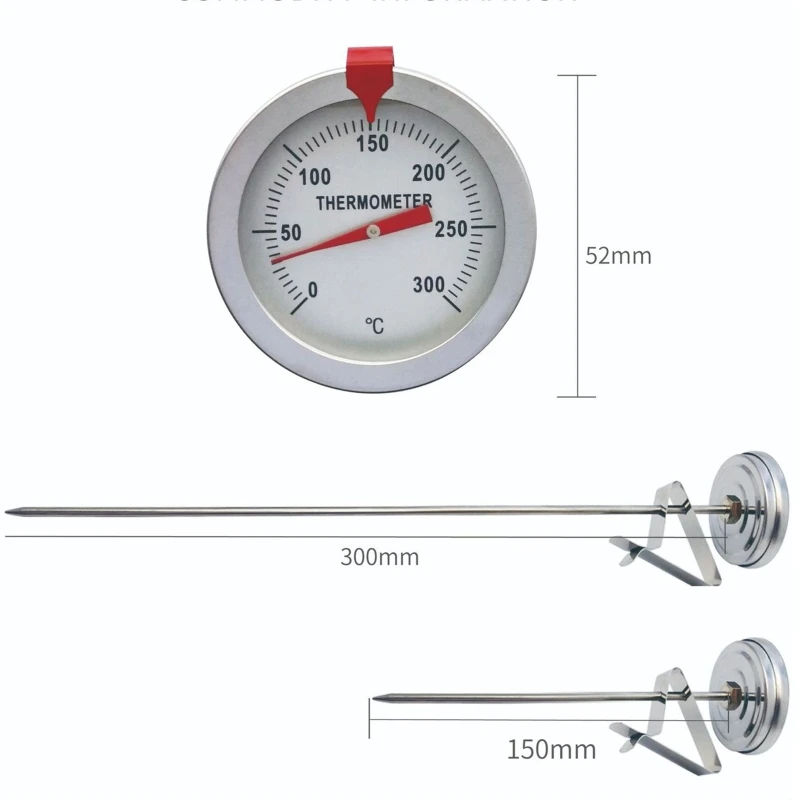 Termometro per olio 0-300 ℃ per frittura Termometro per frittura in acciaio inossidabile