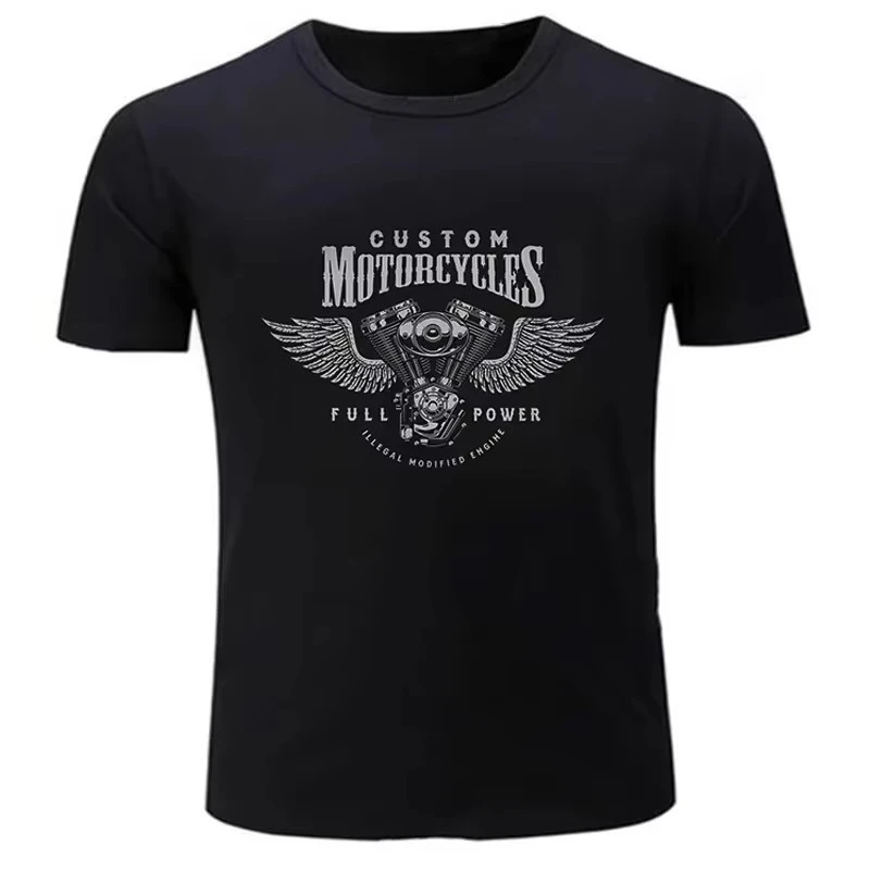 2026 Vintage Winged Motorcycle Engine Graphic T‑Shirt For Kids Adults Retro Biker Style Casual Short Sleeve Crew Neck Tee