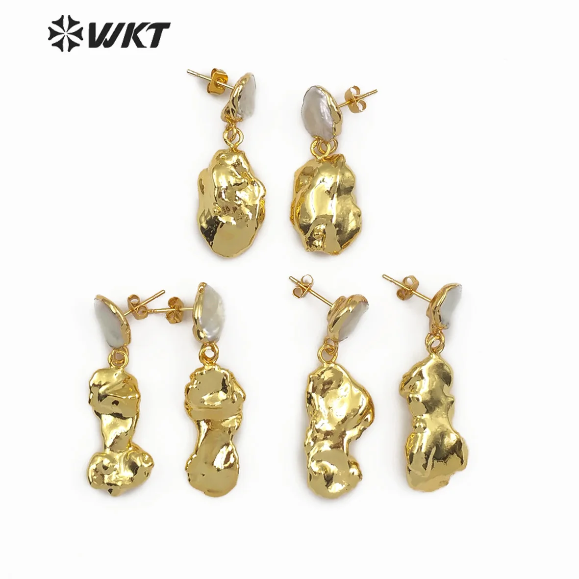 WT-E490 WKT Wholesale Hot Popular Natural Pearl Earrings With Random Size Gold Electroplated Ladies Gift Jewelry Accessory