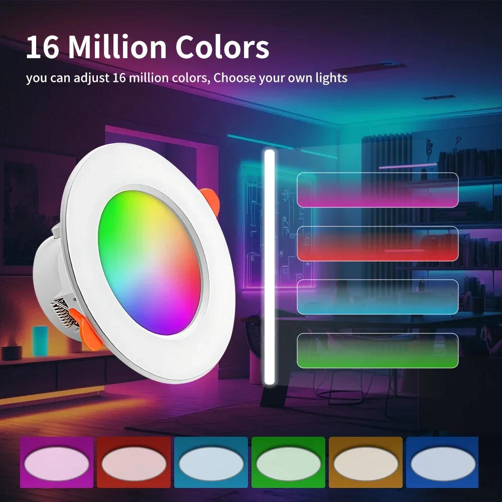 TNCE Bluetooth Downlight, 10/15W LED punktowe światło, kolor RGB lampa sufitowa z możliwością przyciemniania, ciepła chłodna żarówka, inteligentna