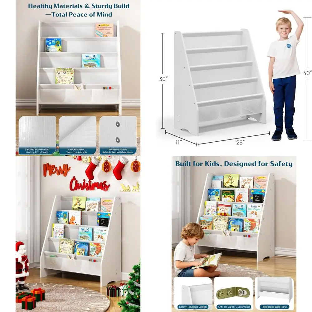 

4-х уровневая детская книжная полка из ткани Оксфорд, идеально подходит для детской и игровой комнаты, прочная и устойчивая к разрыву, идеально подходит для малышей 3 лет.