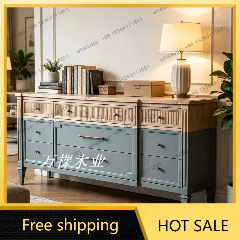 Zj. French retro solid wood living room dining side cabinet color matching bedroom bedside 9 chest cabinet customization