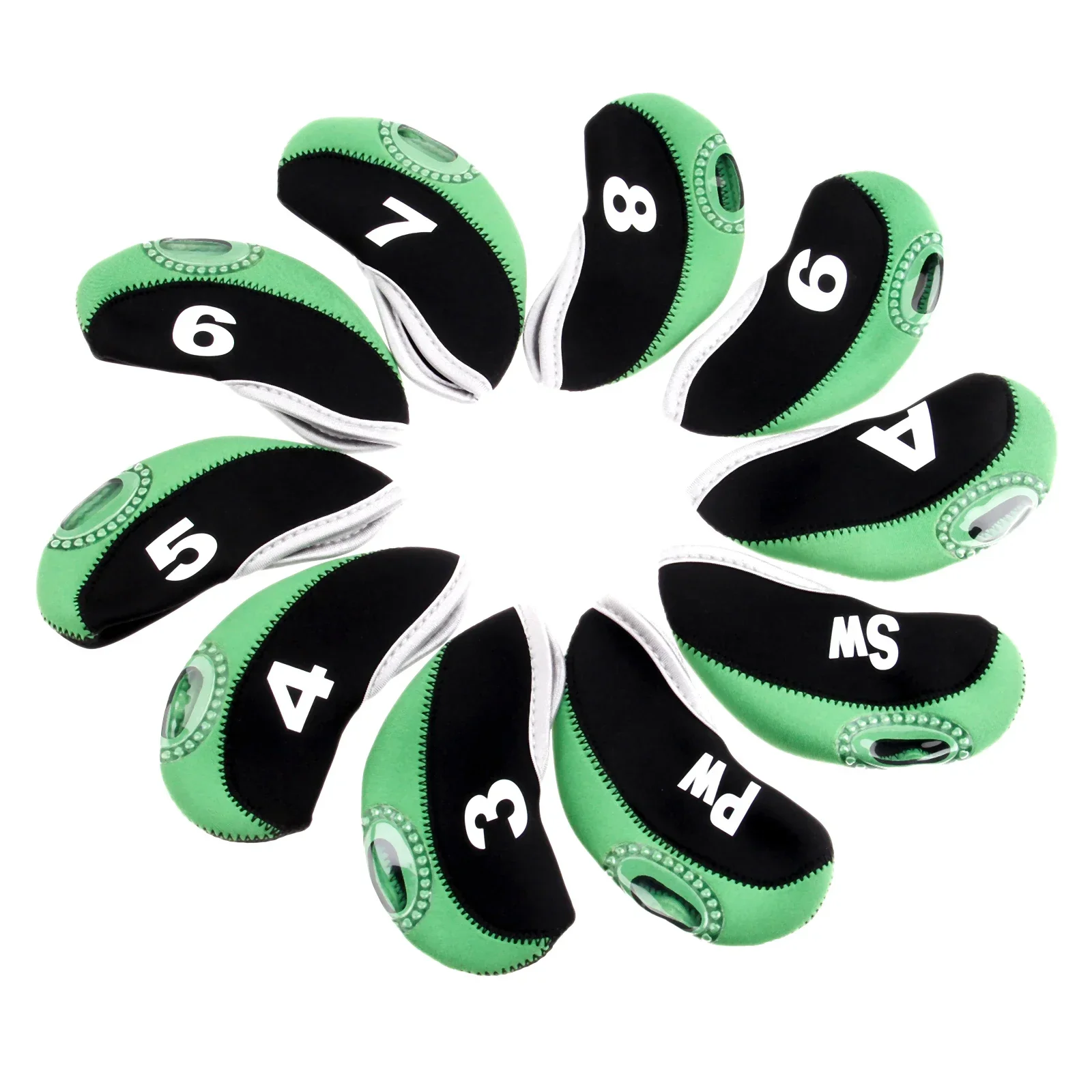 10Pcs Durable Golf Iron Headcovers Set Neoprene Transparent Window Golf Club Iron Head Covers Protector Sleeve with Numbers