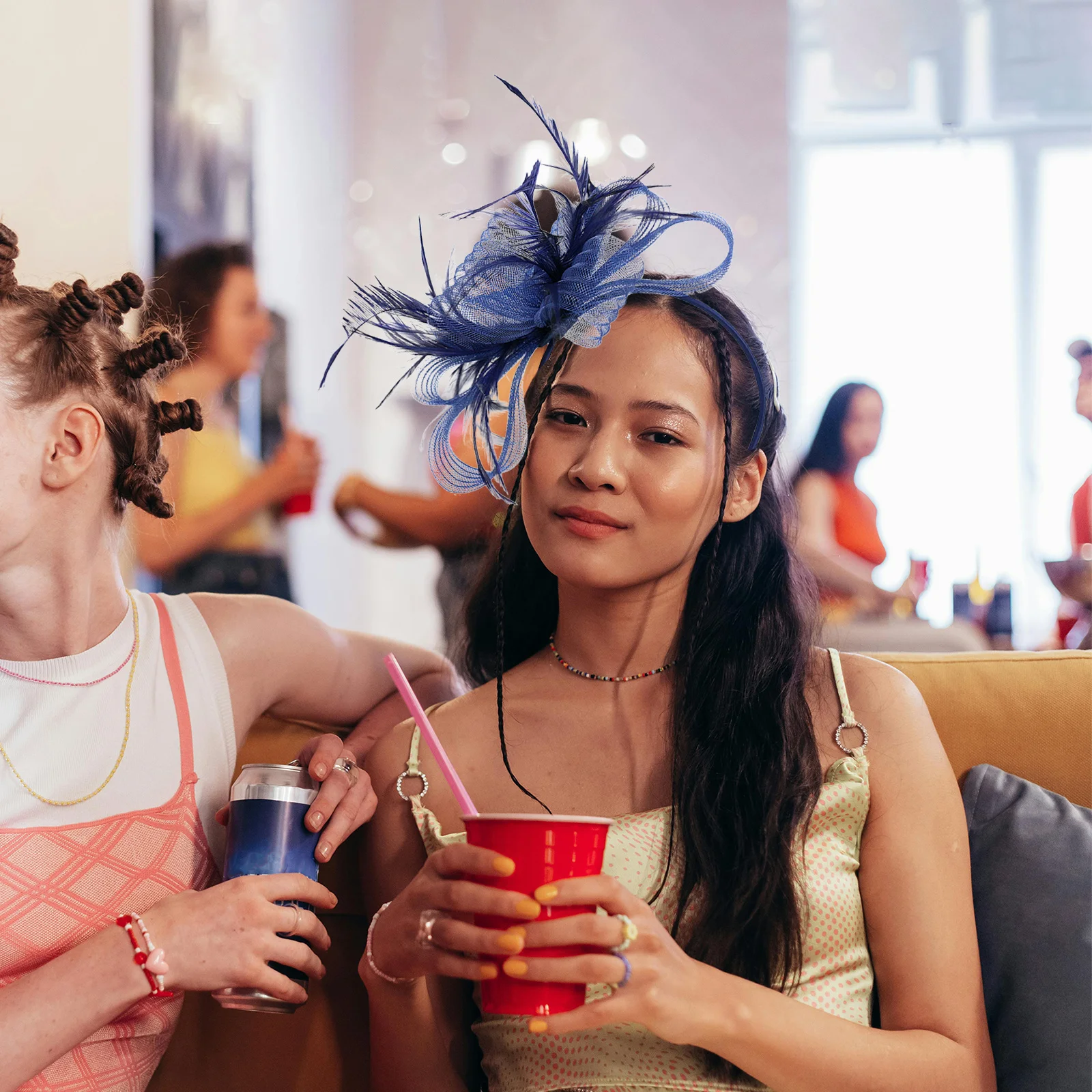 

Hair Band Fascinator Hat Women Elegant Veil Plume Tea Party Wedding Headwear Dressy Party Accessory