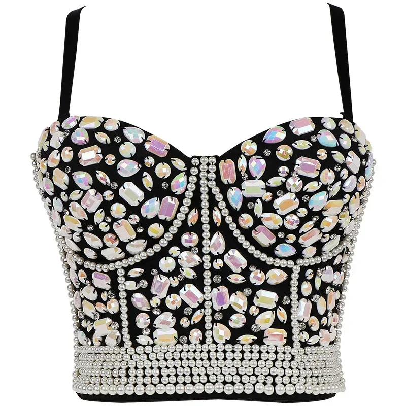 Reggiseno da donna Sexy fatto a mano con strass corsetto vestiti da festa Lady reggiseno Push Up donna top abbigliamento gotico Shaper reggiseno