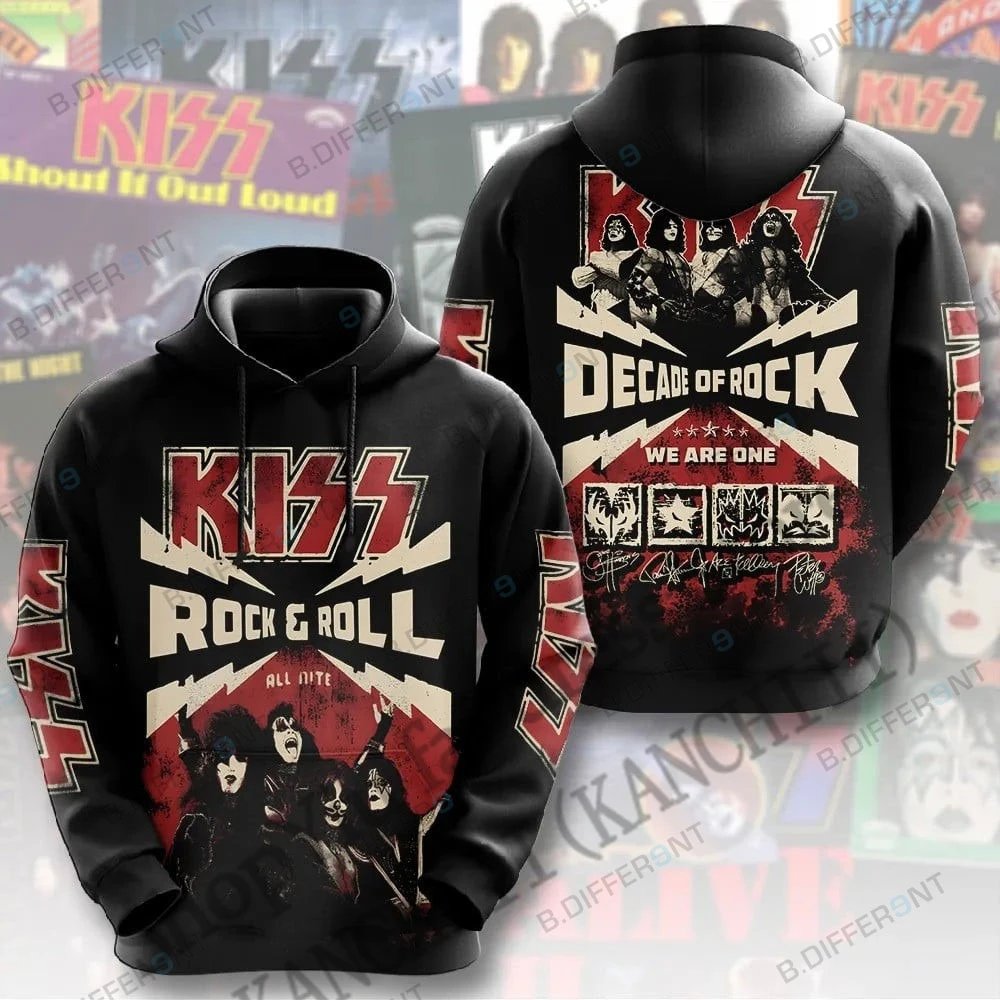 رجل جولة هوديس جديد روك قبلة الفرقة ثلاثية الأبعاد طباعة هوديي الرجال النساء موضة هوديي البلوز للجنسين رياضية الرجال الملابس سوداديراس