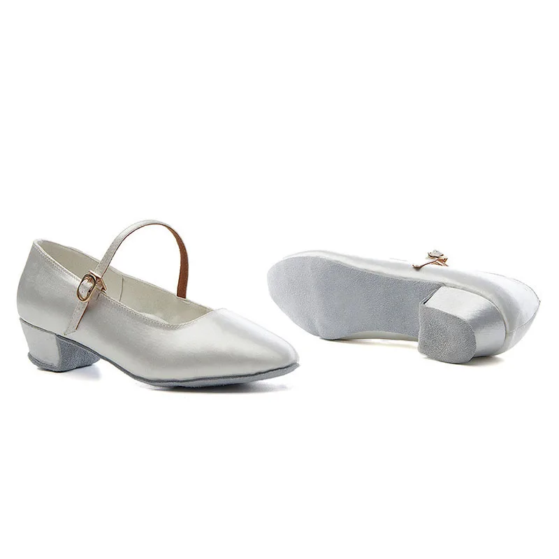 Chaussures de danse en Satin à bout fermé pour filles et femmes, chaussures de danse moderne pour salle de bal, valse, Tango