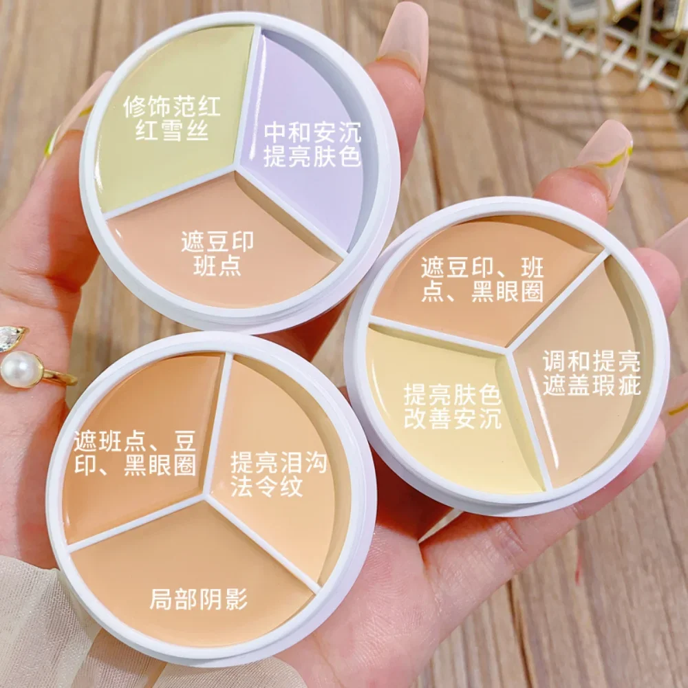 Paleta de creme corretivo coreano, impermeável, duradoura, maquiagem, 3 cores, para manchas, acne, marcas, olhos, olheiras, cosméticos