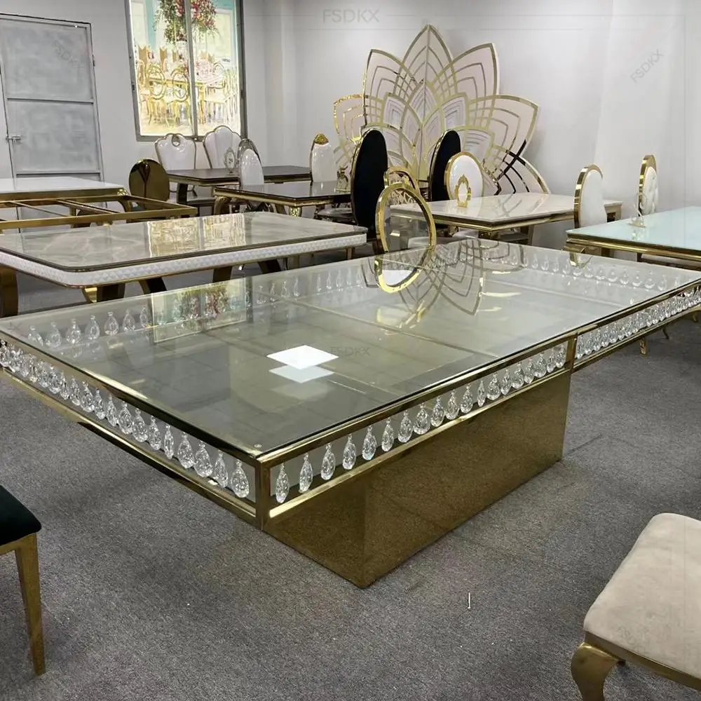 

FSDKX Luxury Wholesale Wedding Hall Banquet Crystal Stainless Steel Dining Table