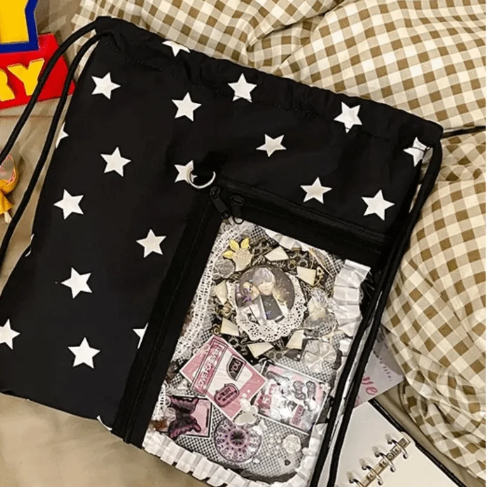 Korean Style Nylon Drawstring Backpack Lightweight Sweet Light Soft Nylon Bag Wave Point Harajuku Student Schoolbag Hiking