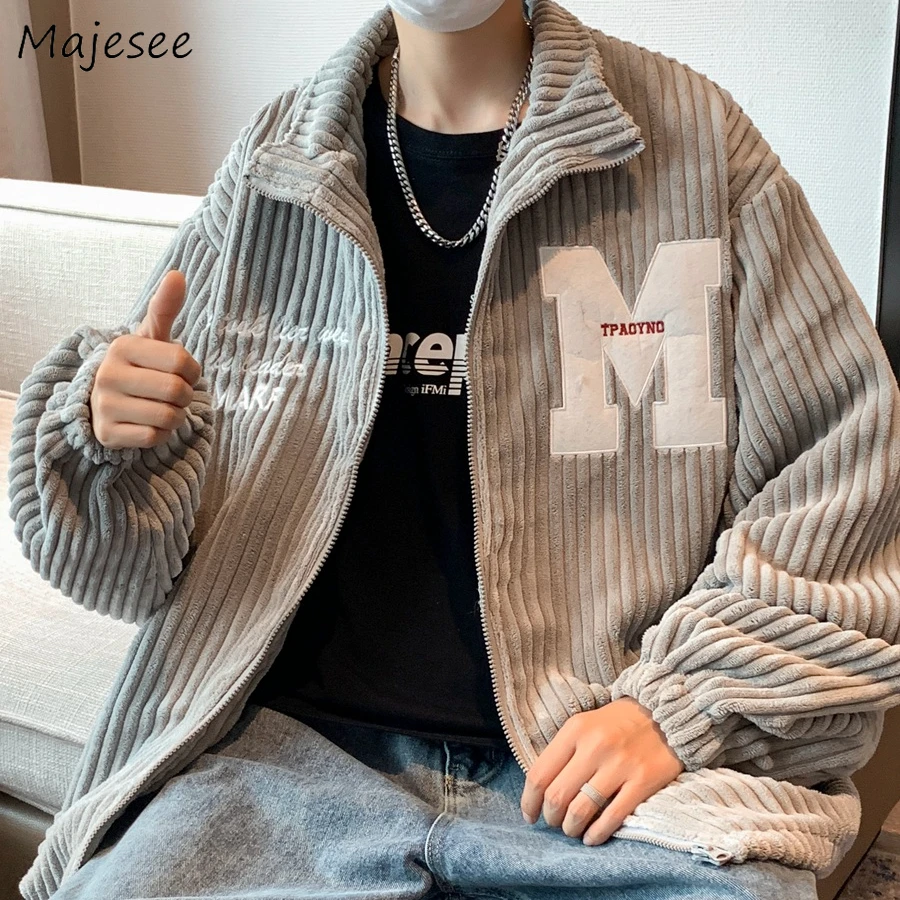 

Corduroy Jackets Men American Style Letter Embroidery Hip Hop Newest All-match Streetwear Harajuku Casual Casacas Ulzzang Ins