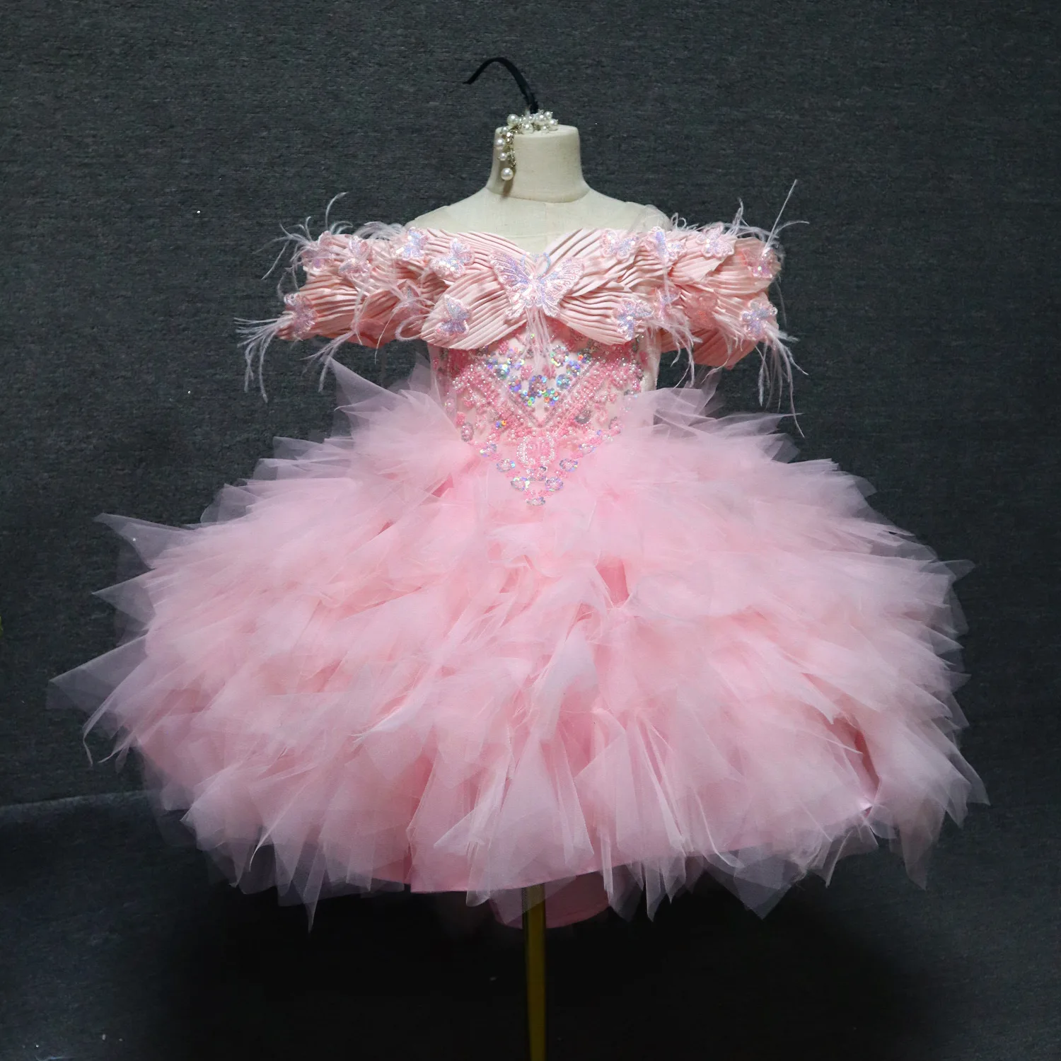 KLFLGD Pageant Dresses for Toddler Girls Children Dresses Pink Party Dress One Shoulder Tail Girl Ceremony Dress 2-10 Years Old