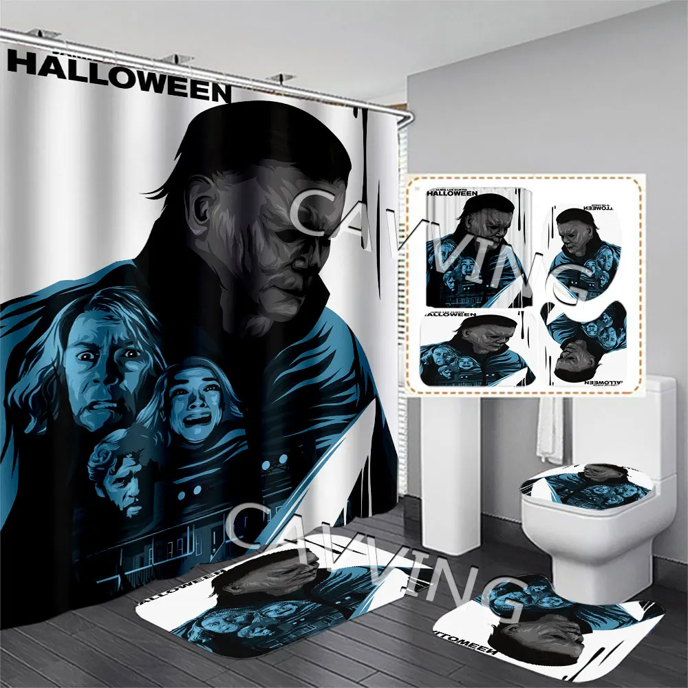 Halloween Michael Myers 3D Printed  Shower Curtains Waterproof Bathroom Curtain Anti-slip Bath Mat Set Toilet Rugs Carpets   F03