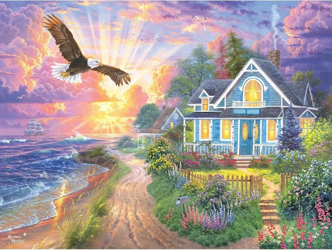 

Div 5D House Village Eagle Tree sun Полная алмазная живопись наборы для вышивки крестом художественные речные пейзажи 3D краска алмазами