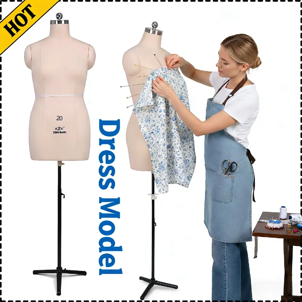 

Height Adjustable Female Half Body Sewing Mannequin Torso Canvas Cover Metal Stand for Draping Patternmaking Market Shop Window