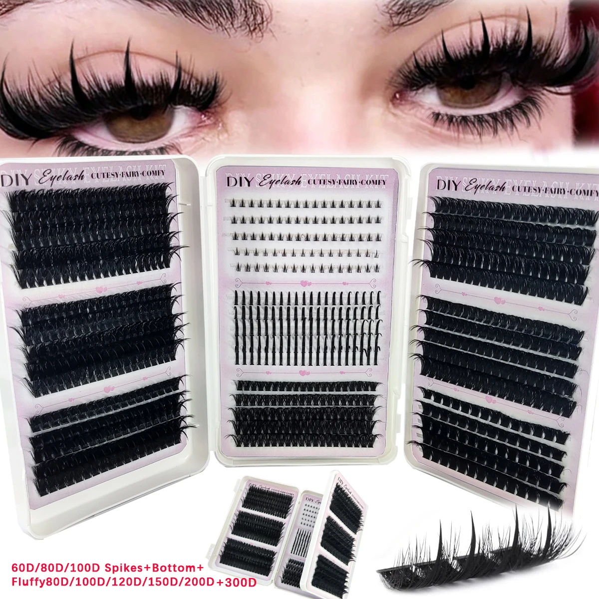HBZGTLAD 200D-60D Volumen-Wimpernbüschel mit Spitzenenden, 5D Flauschige Wimpernbüschel, Manga-Wimpern, Einzelne Wimpernbüschel, Verlängerte Wimpern – Detail 12