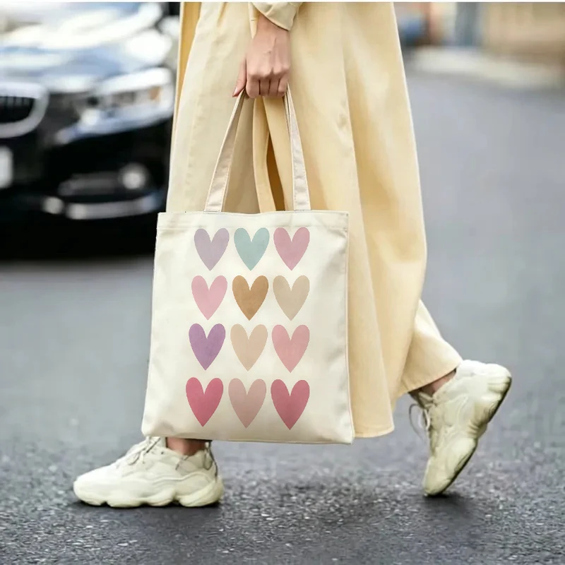 Korean Style Macaron Gradient Heart Print Tote Bag Large Capacity Shoulder Handbag for Women