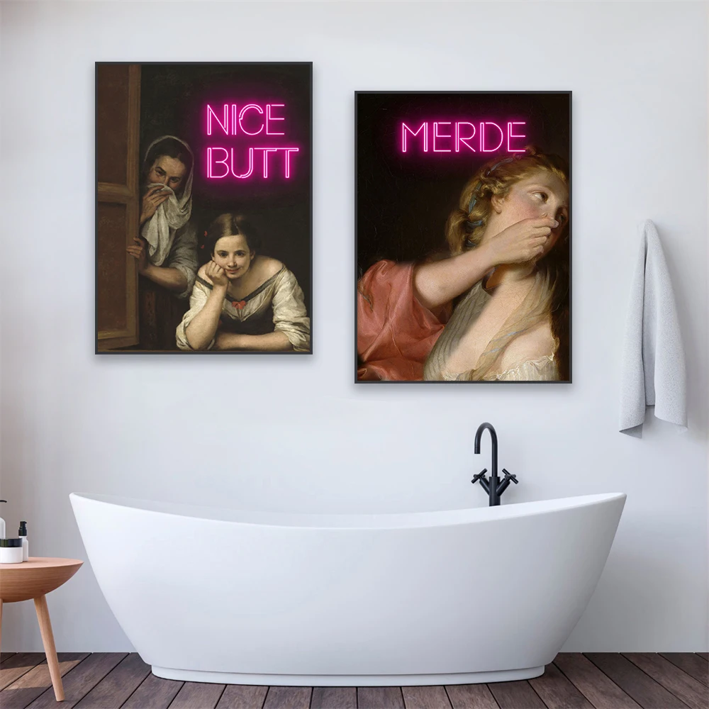 Zabawna łazienka Altered Art Canvas Painting Toilet Humor Wall Art Poster Surreal American Gothic Bathroom Prints Vintage Decor — zdjęcie 3