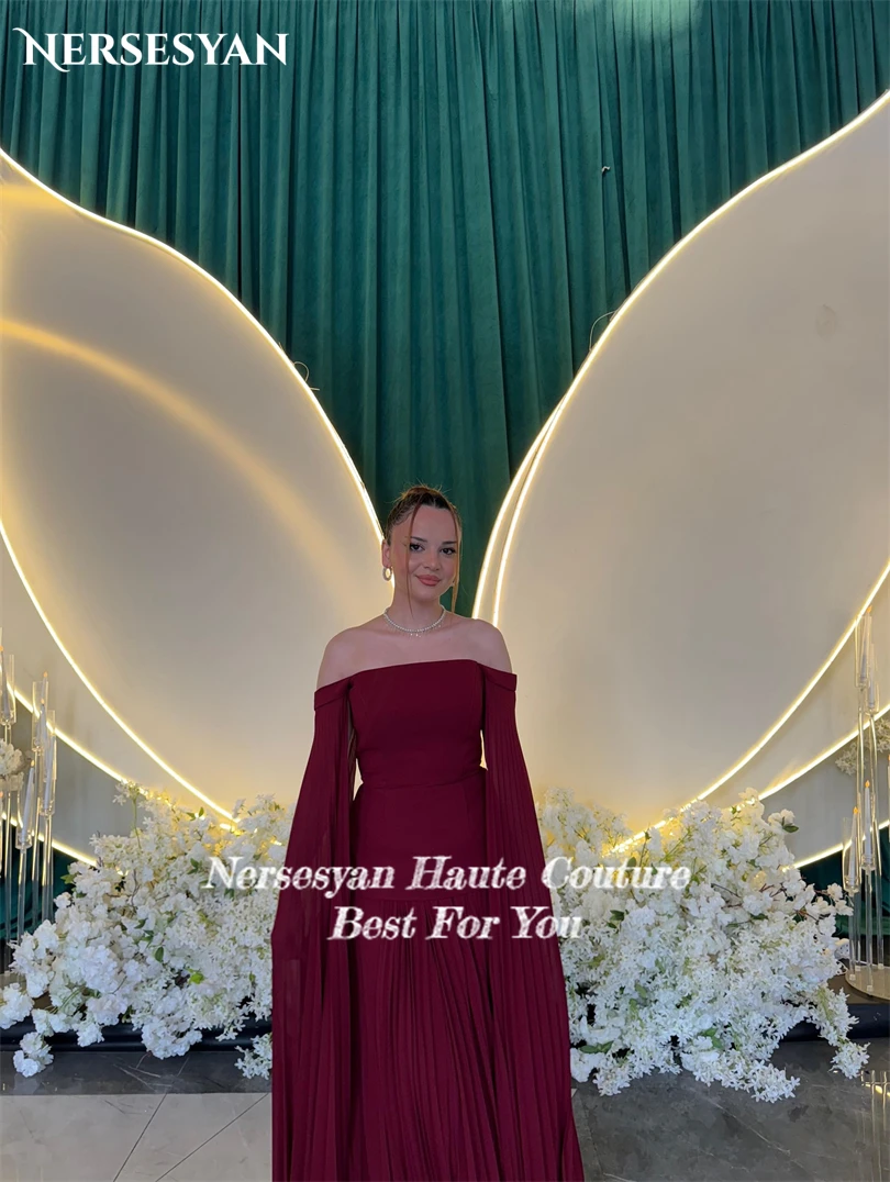 Nersesyan élégant bordeaux robes de bal Angles manches plis une ligne robe de soirée formelle Occasion spéciale robe de soirée personnalisée