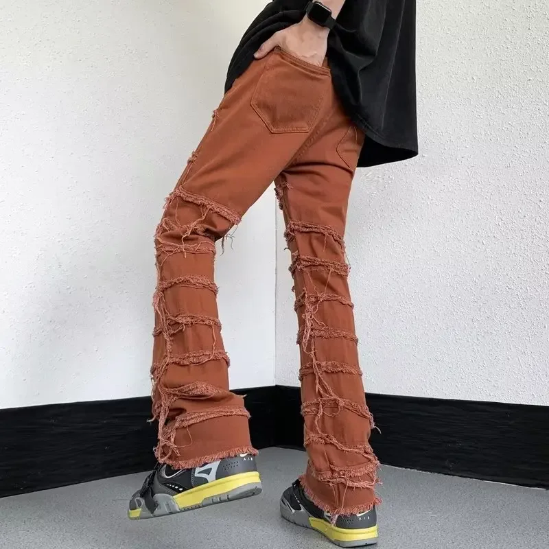 

2024 Grunge Clothes Y2K Streetwear Stacked Slim Jeans Flared Pants Men Black Hip Hop Straight Women Long Trousers Pantalon Homme