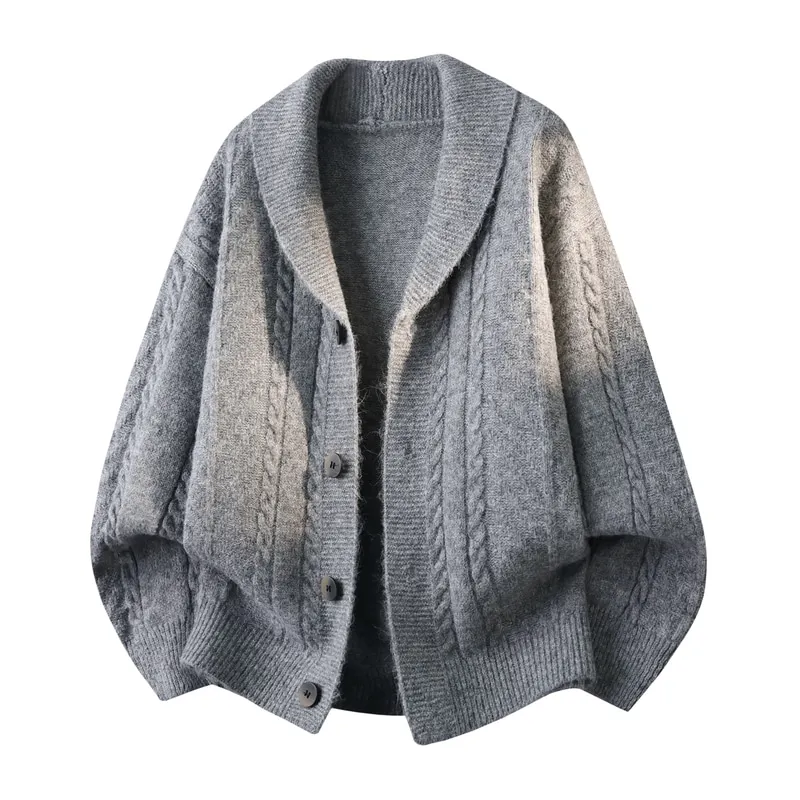 Trendy Men's Cardigan Autumn Winter Solid Color Jacquard Knit Coat Minimalist Comfortable Versatile Fashion Outerwear Knitwear