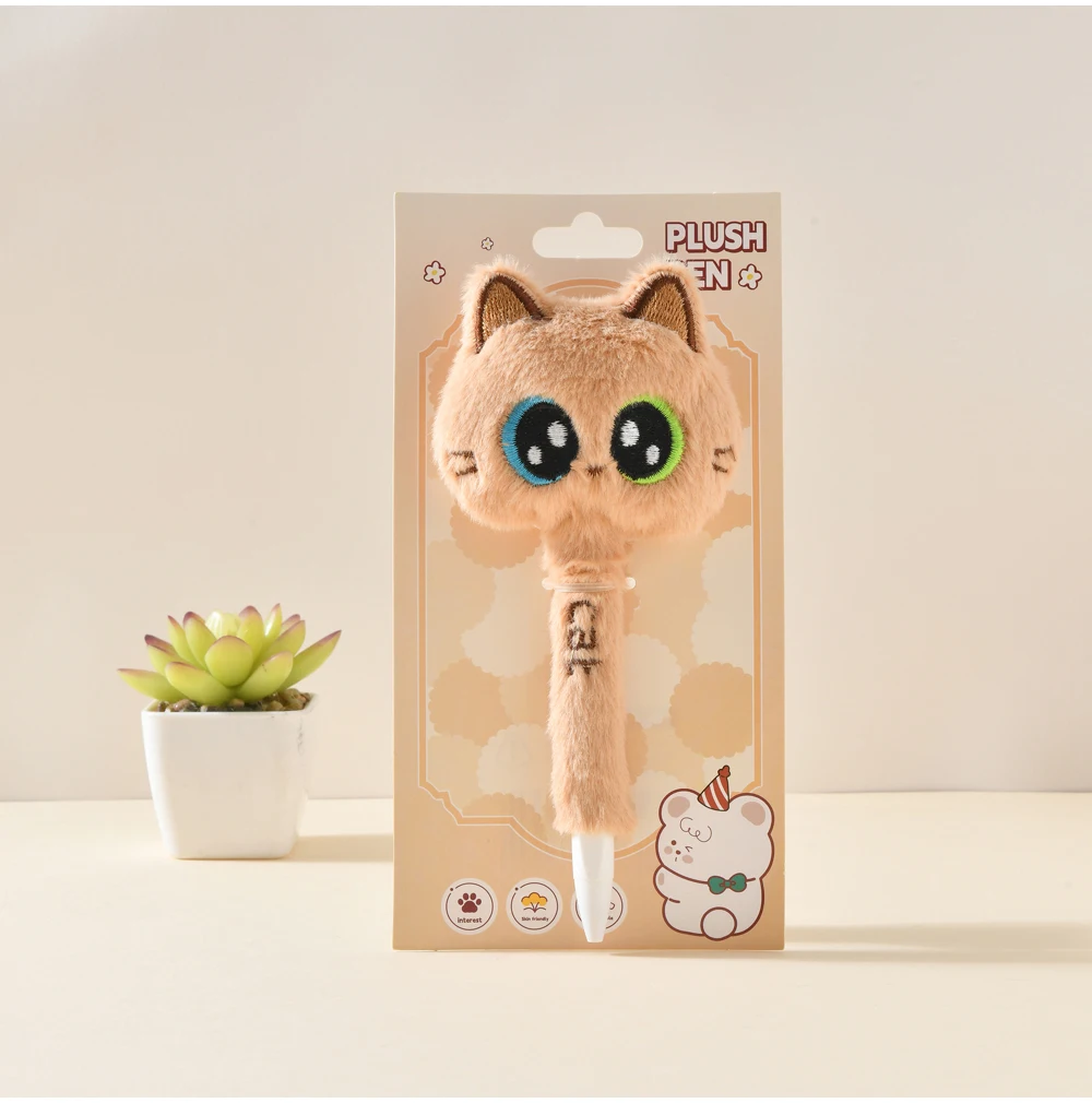 Kreative süße Plüsch-Gelstifte im Katzenstil, 0,5 mm, schwarz, schnell trocknend, Klickstift für Schule, Büro, Schreiben und Unterschriften, Schreibwaren, Geschenke – Detail 10