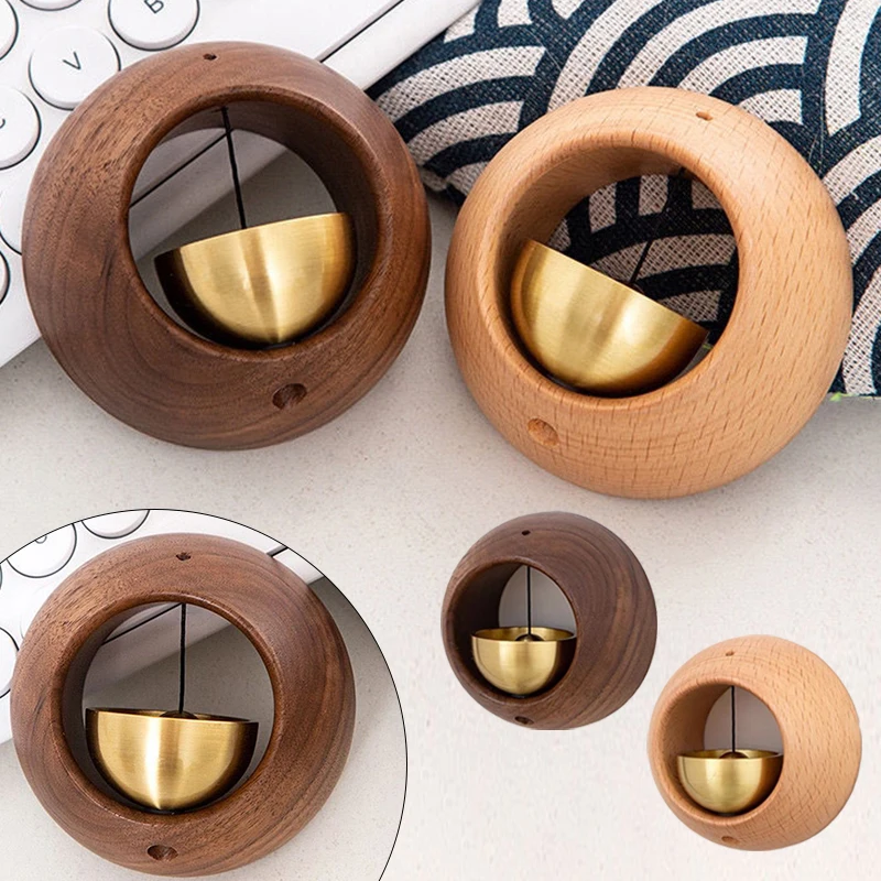 Round Egg Type Magnetic Wooden Doorbell Wind Chimes Wireless Entrance Door Reminding Brass Bell Hanging Decoration