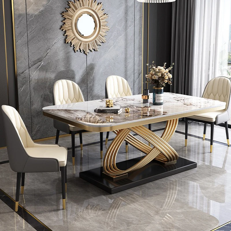

Italian dining table room chair combination modern simple Living room rectangular marble kitchen table salon Service furniture