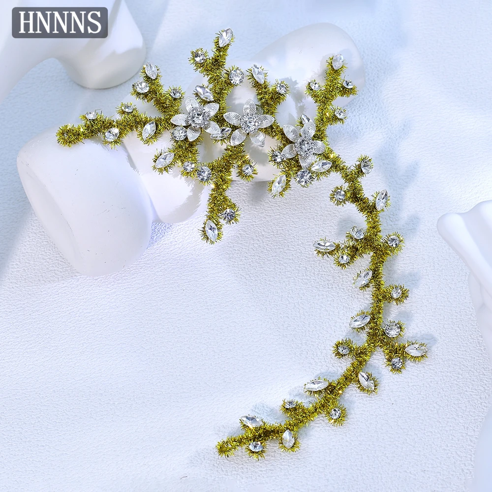 

HNNNS Vintage Alloy Flowers Headband Glittering Rhinestone Headpiece Bride Jewelry Headwear Cocktail Dress Hair Accessories A385