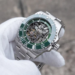 OBLVLO Men's Luxury Green Skeleton Dial Diving Watch Stainless Steel Luminous Waterproof Automatic Mechanical RX-DK Top Brand