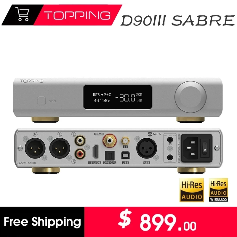 TOPPING D90III SABRE HiFi Digital Music Audio Decoder Dual ES9039Pro MQA USB DAC Bluetooth 5.1 DSD512 PCM768kHz Fully Balanced