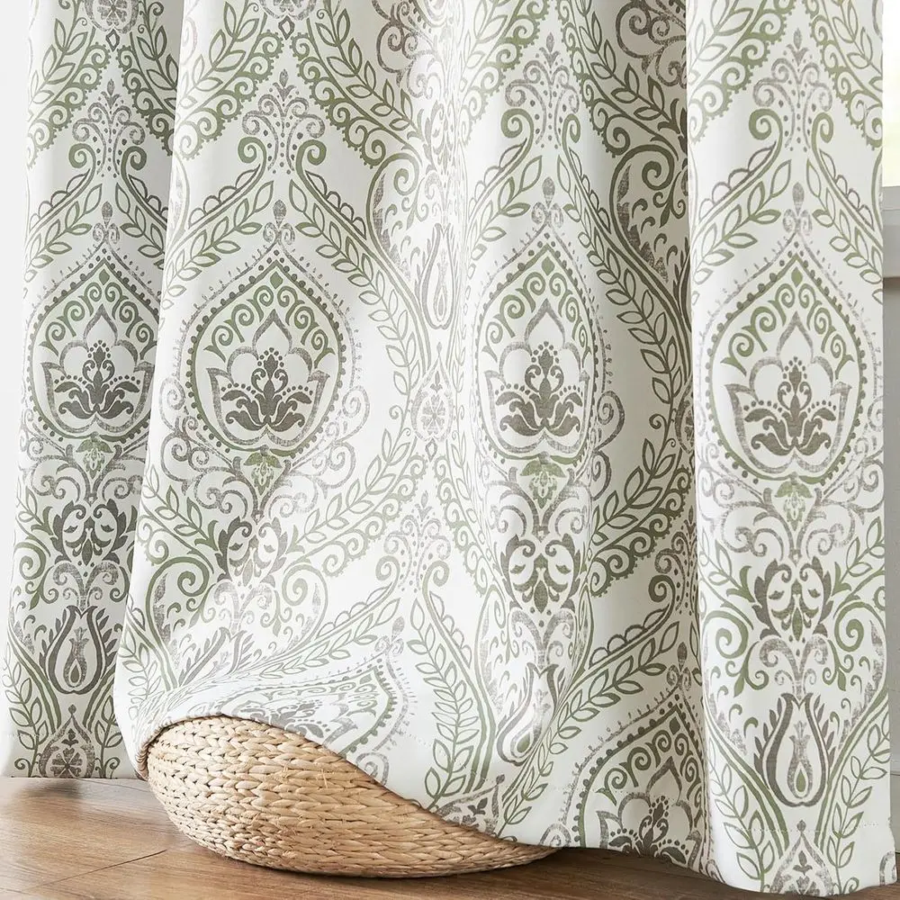 ผ้าม่านฉนวนกันความร้อนแบบมีห่วงตาไก่ ลายดอกไม้สีเขียวเซจ 84 ชิ้น ชุด 2 ชิ้น สำหรับห้องนอนและห้องนั่งเล่น