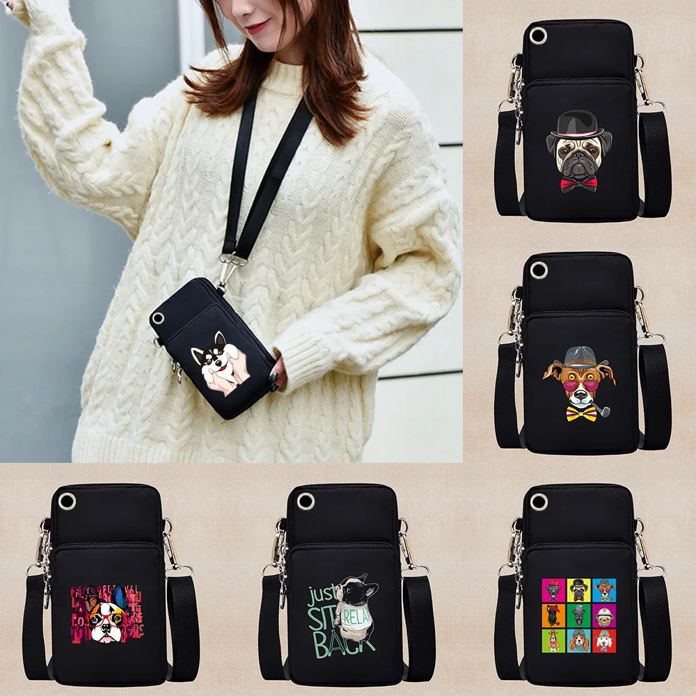 Universal Mobile Phone Bag for Samsung/iPhone/Huawei Dog Pattern Coin Purse Arm Shoulder Cover Running Sports Earphone Bags