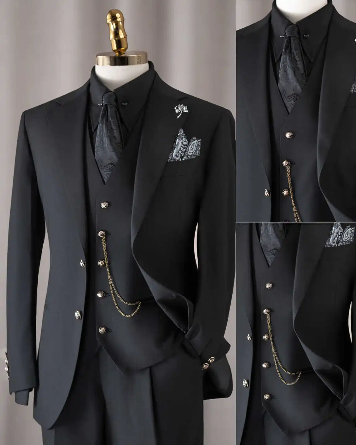 Elegant Men 3 Piece Suit Notched Lapel Jacket Vest Pants Formal Wedding Suit For Groom Business Banquet Party Occasion Custom