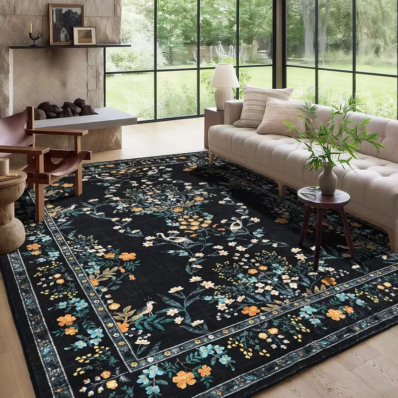 Washable Bohemian Floral Pattern Stain Resistant Soft Living Room Carpet Suitable for Restaurant and Home Decoration Carpet