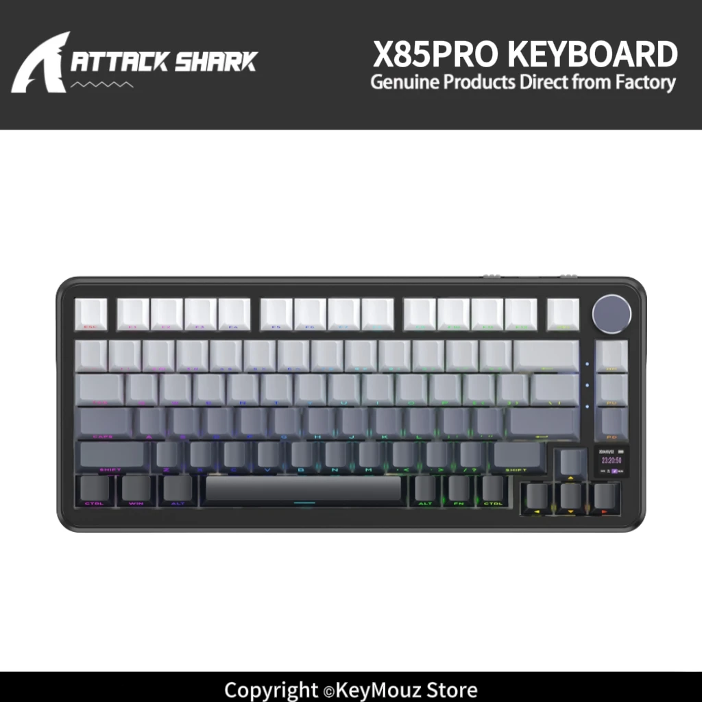 attack-shark-x85pro-wireless-tri-mode-mechanical-keyboard-4000mah-battery-pbt-keycaps-color-screen-for-win-mac-office