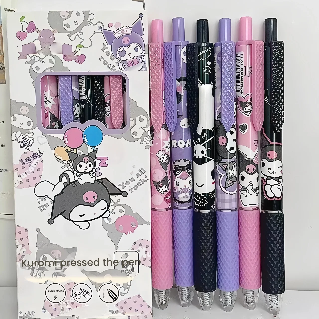 

6 шт./упаковка. Гелевая ручка Kuromi с милым дизайном, в стиле Sanrio, с кнопочным механизмом, супергладкое письмо, 0.5 мм, быстросохнущая, канцелярские товары.
