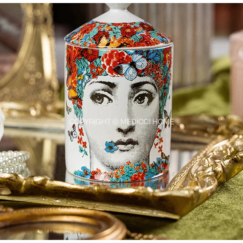 Medicci Home Italian Retro Opera Woman Portrait Candle Jars con coperchio barattolo di incenso decorativo in ceramica Chic Ornament Crafts