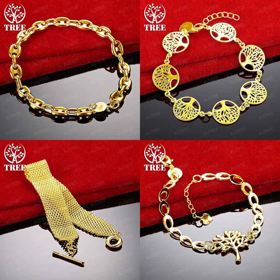 

Wholesale 18k Gold Round Tree Pig Nose Chain Mesh Bracelet Men Women Birthday Party Noble Elegant Jewelry Gift Accessories