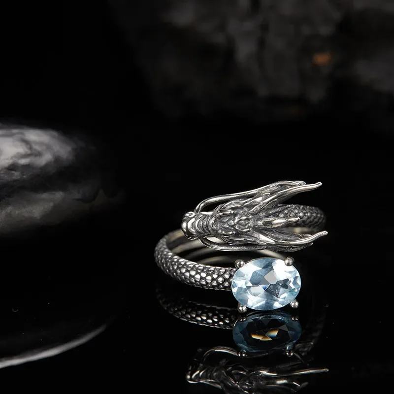 European and American cross-border hot-selling dragon ring S925 sterling silver ring men's and women's retro Thai silver open
