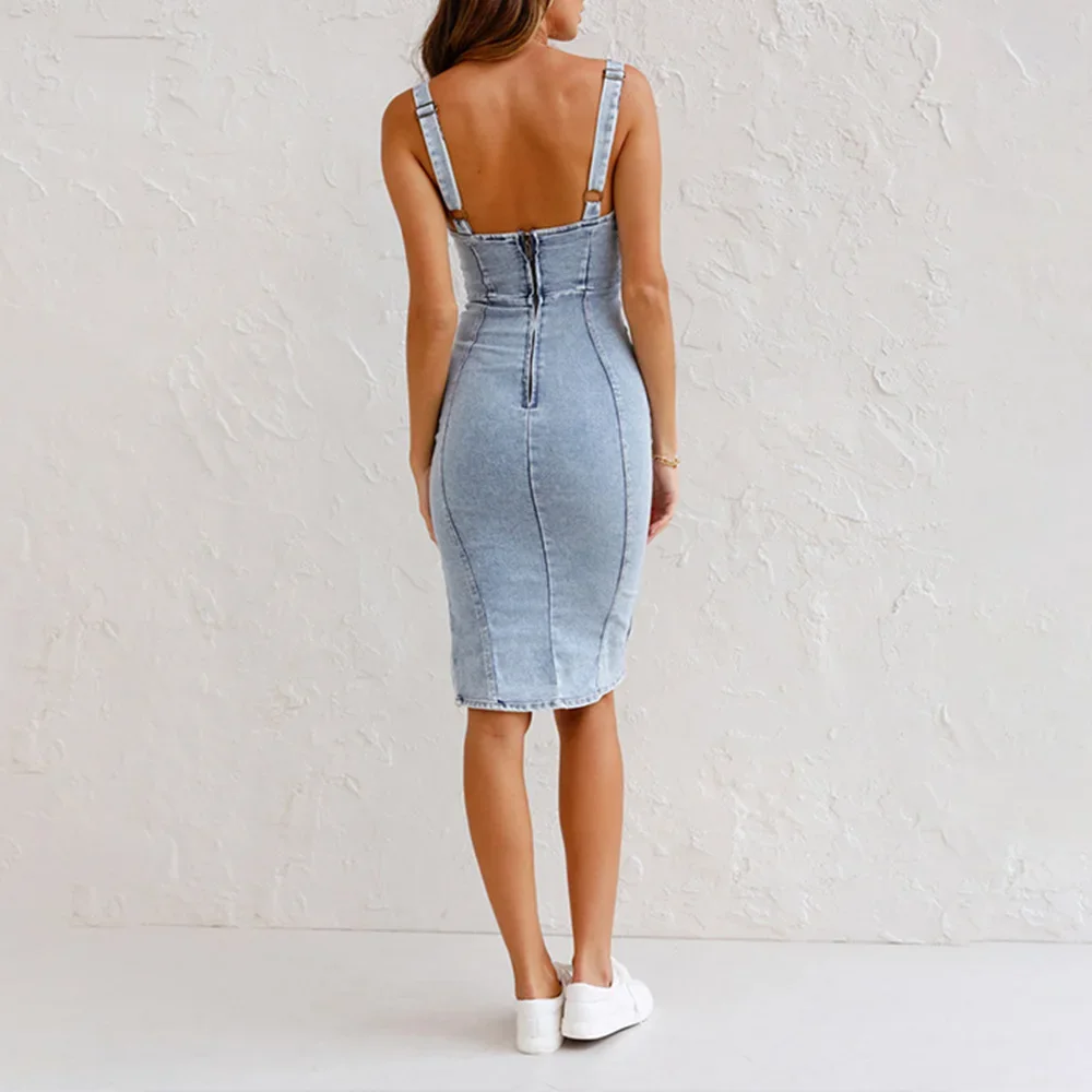 Sukienki CPSYMYM Letnia Moda Codzienne Denim Bez Rękawów Kwadratowy Dekolt Długość Do Kolan Codzienne Sukienki typu Shift Dla Kobiet