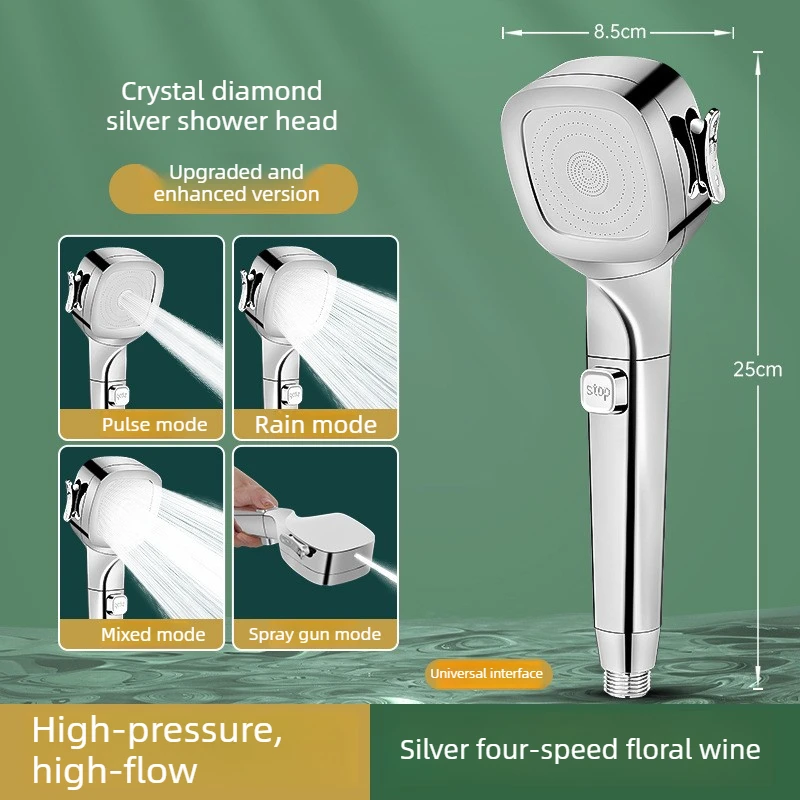 For Bathroom High-Pressure Gun Gray Shower Head with 3 Modes - Energy Saving & Water Saving, Handheld