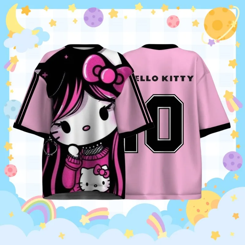 

Футболка MOTO-Hello Kitty с круглым вырезом и короткими рукавами, летний детский топ с мультяшным рисунком