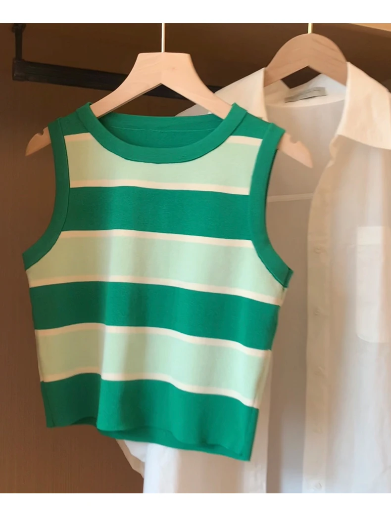 2026 Korean Style Versatile Striped Slim Tank Tops Women Summer Wearing Outside Fashion Sleeveless Top Women's Crop Tops