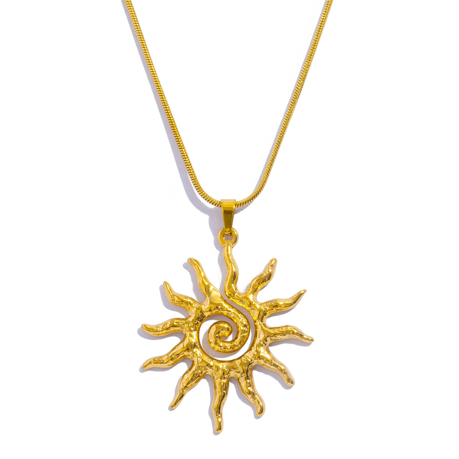 Spiralförmige Sonnenanhänger-Halskette für Frauen - 18K vergoldeter hypoallergener Edelstahl, für den täglichen Gebrauch & Boho-Geschenkideen Schmuck